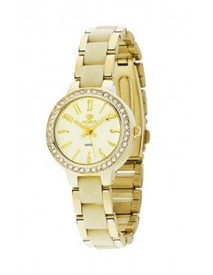 Reloj para mujer en chapado y nácar con pedrería