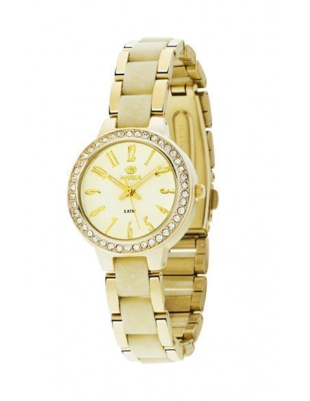 Reloj para mujer en chapado y nácar con pedrería