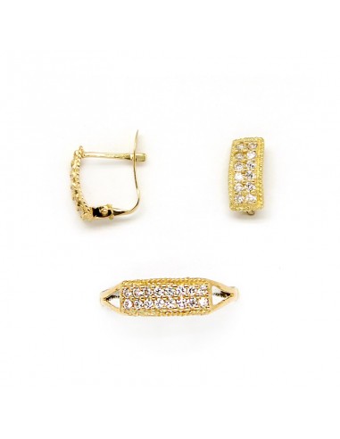 Conjunto de pendientes y anillo para niña de comunión en oro amarillo y circonitas.