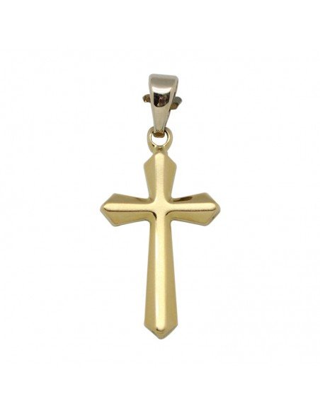 Cruz sin cristo que combina el oro blanco y el oro amarillo junto con una terminación mate brillo.