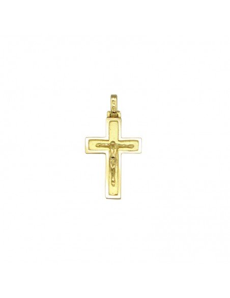 Cruz con cristo en oro de 18 Kts, que combina el acabado mate y brillo.