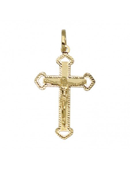 Cruz con cristo en oro amarillo de 18 Kts, mate - brillo y calada.