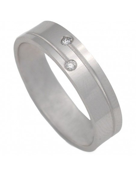 Alianza de oro blanco con 2 diamantes