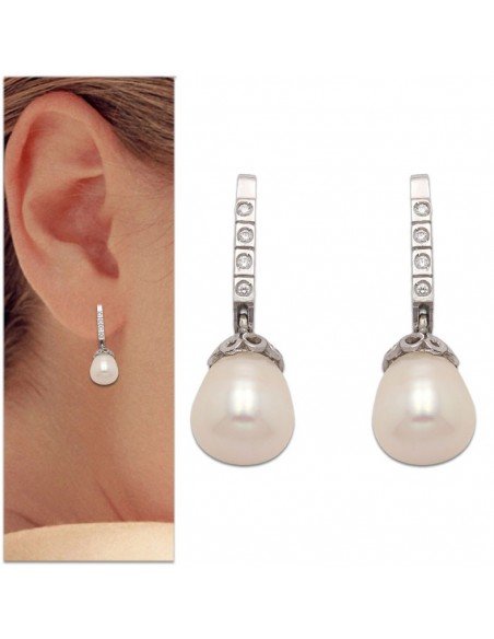 Pendientes con perla congante en oro blanco y circonitas.
