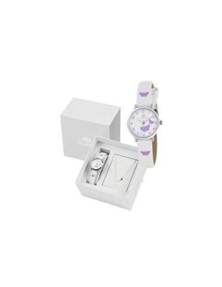Reloj de comunión para niña con correa de piel y conjunto de plata de regalo