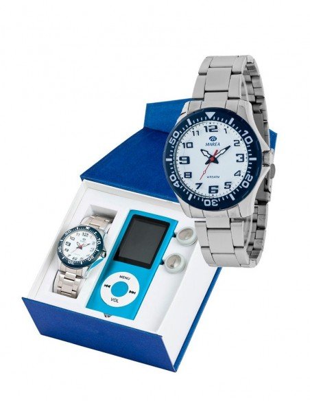 Reloj de acero analógico con MP4 de regalo