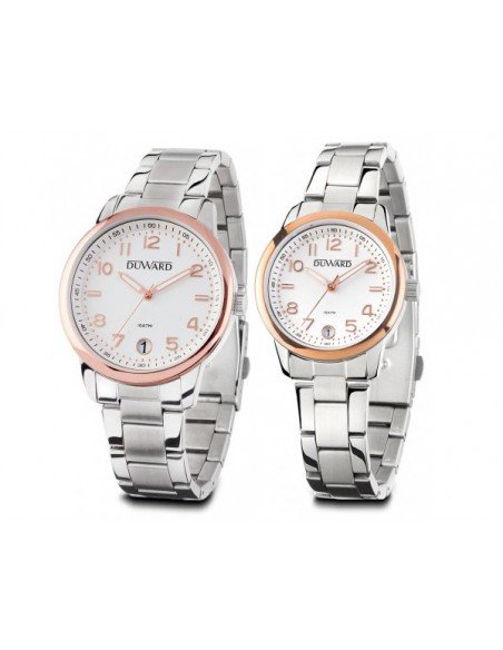 Pareja de relojes de acero clásicos de la marca Duward