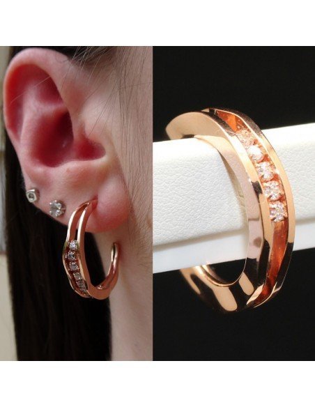 Conjunto de pendientes y sortija en plata rosa de primera ley
