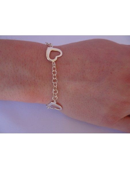 Pulsera en plata de primera ley con motivos de corazones