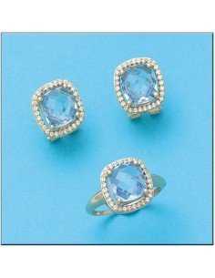 Conjunto de pendientes y sortija para señora con aguamarinas en oro amarillo