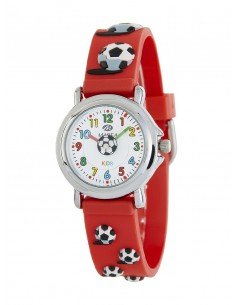 Reloj infantil para niño en color rojo decorado con balones de futbol
