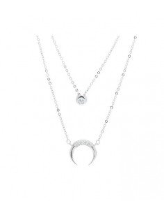 Gargantilla de doble cadena en plata de ley con una luna invertida y circonita