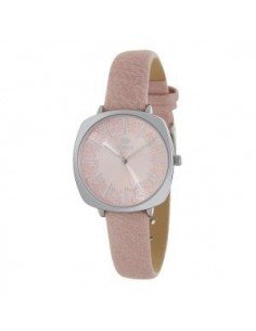 Reloj para señora con correa de piel rosa a juego con la esfera