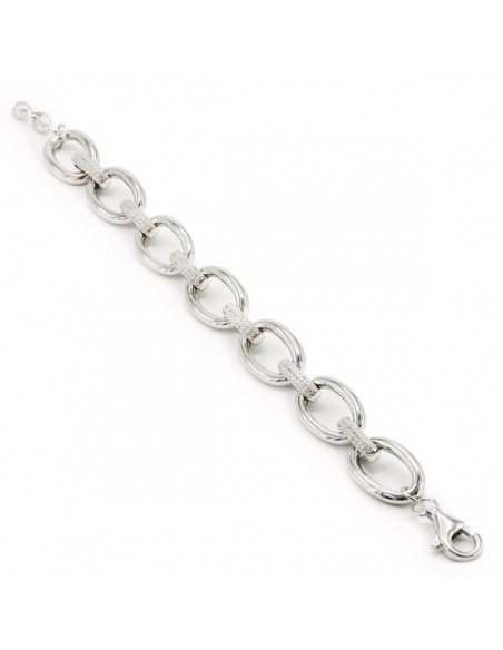 Pulsera de plata de eslabones ovalados con circonitas