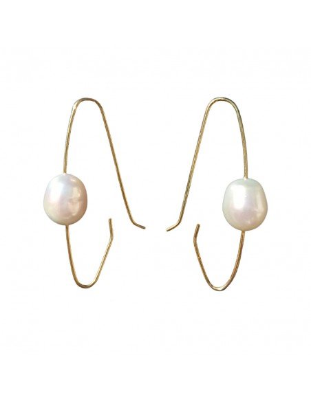 Pendientes colgantes en oro amarillo con perla