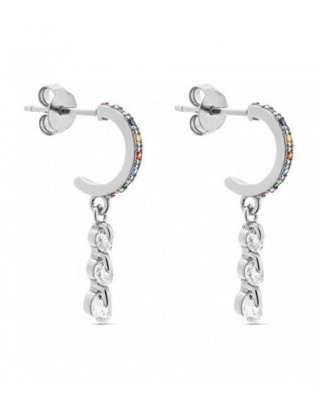Pendientes aro multicolor y charm circonitas colgando