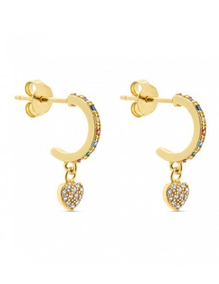 Pendientes de aro multicolor y corazón colgando