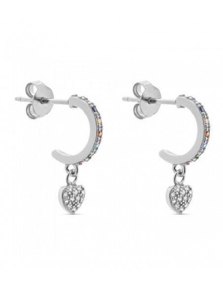 Pendientes de aro multicolor y corazón colgando