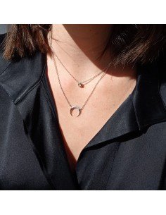 Gargantilla de doble cadena en plata de ley con una luna invertida y circonita 2