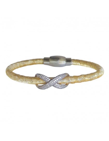 Pulsera en cuero dorado con detalle en plata