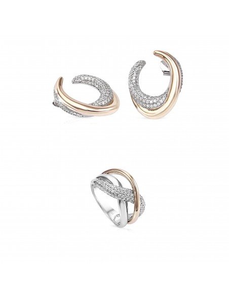Conjunto pendientes anillo bicolor de plata