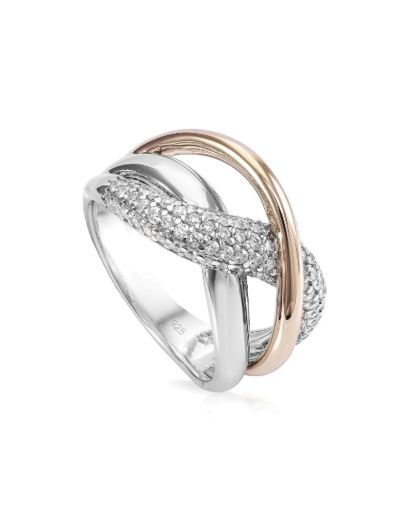 Anillo cruzado de plata bicolor