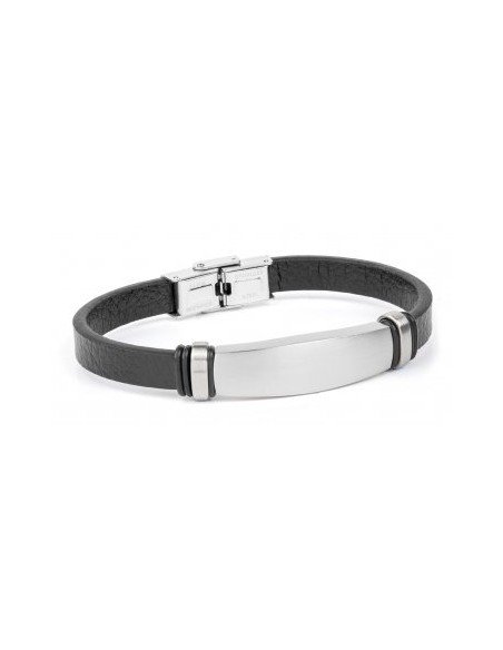 Pulsera hombre de acero y piel