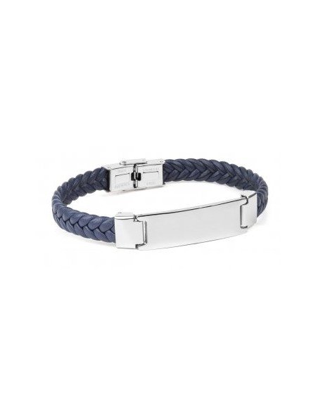 Pulsera hombre de acero y piel azul